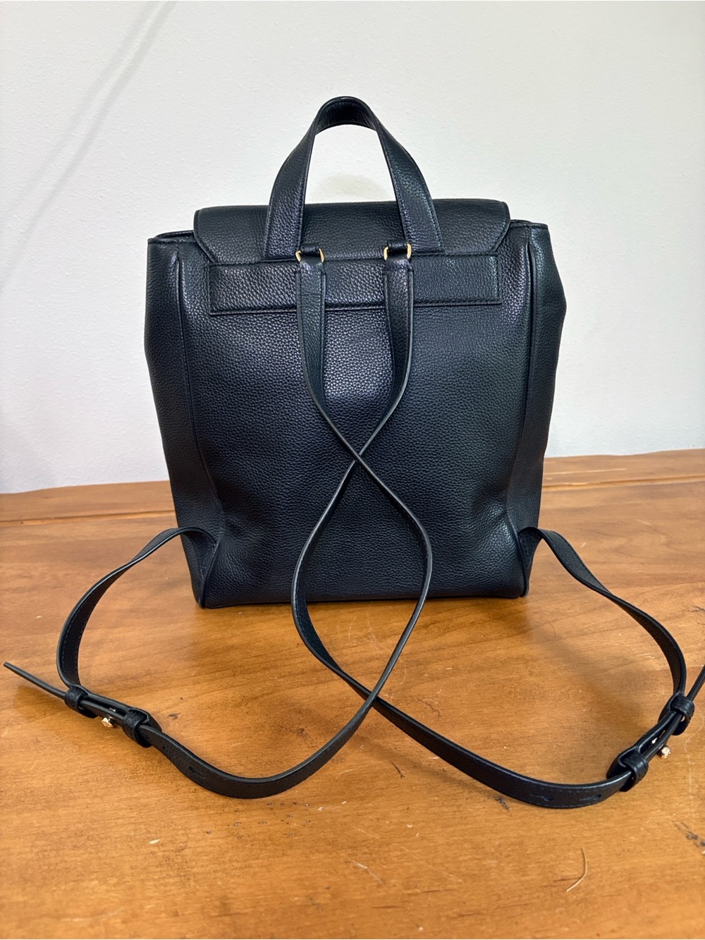 Tory Burch Carter Flap Black Leather Logo Backpack with Gold Hardware - Picture 2 of 16